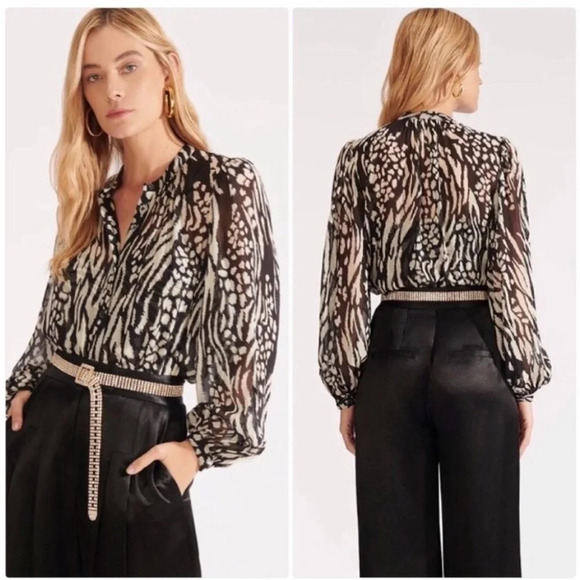 Veronica Beard Ashlynn Silk Blouse Sheer 2 Black and Bone Button Down - Picture 3 of 16